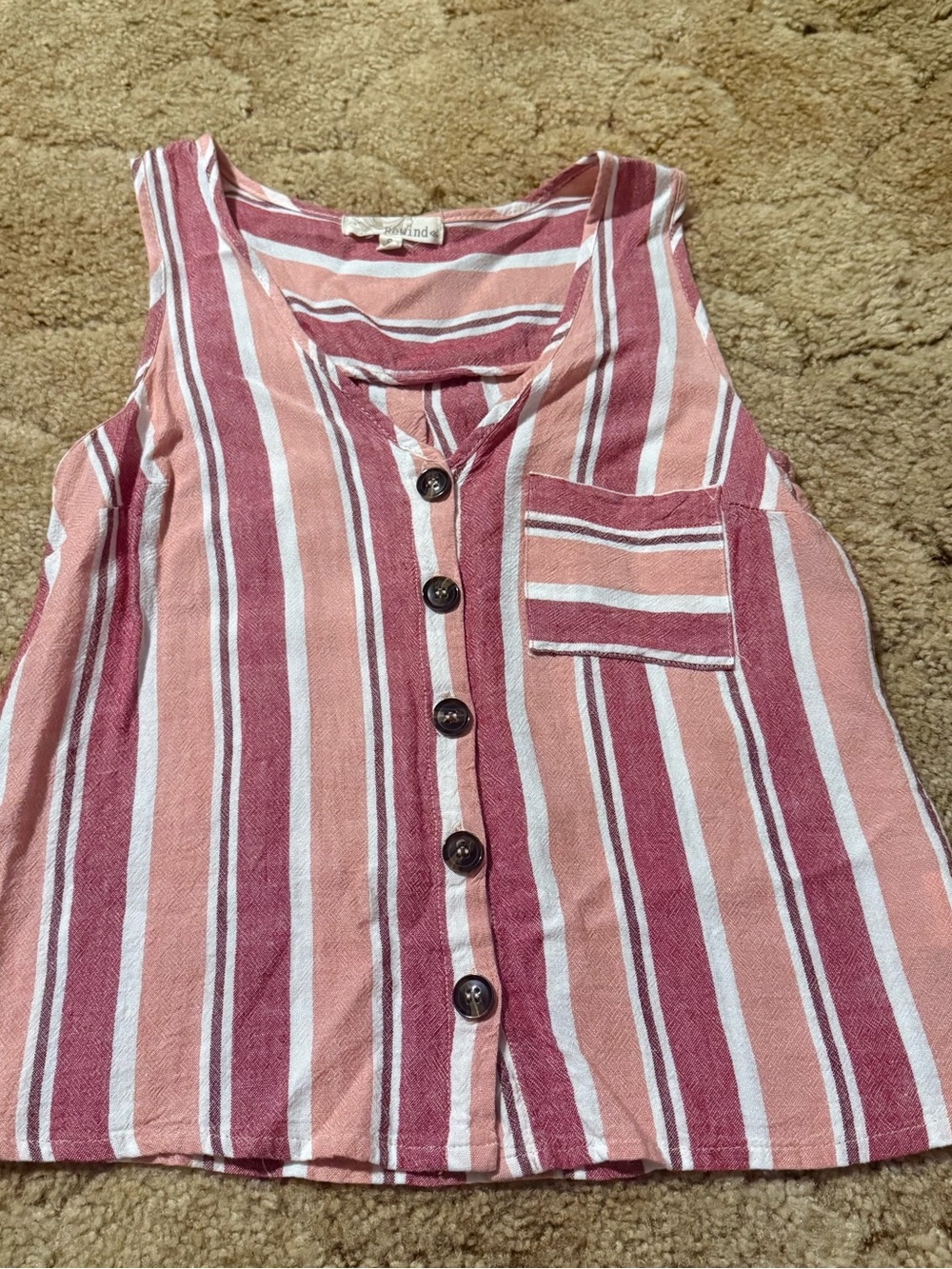 Rewind Pink and White Striped Button Front Tank